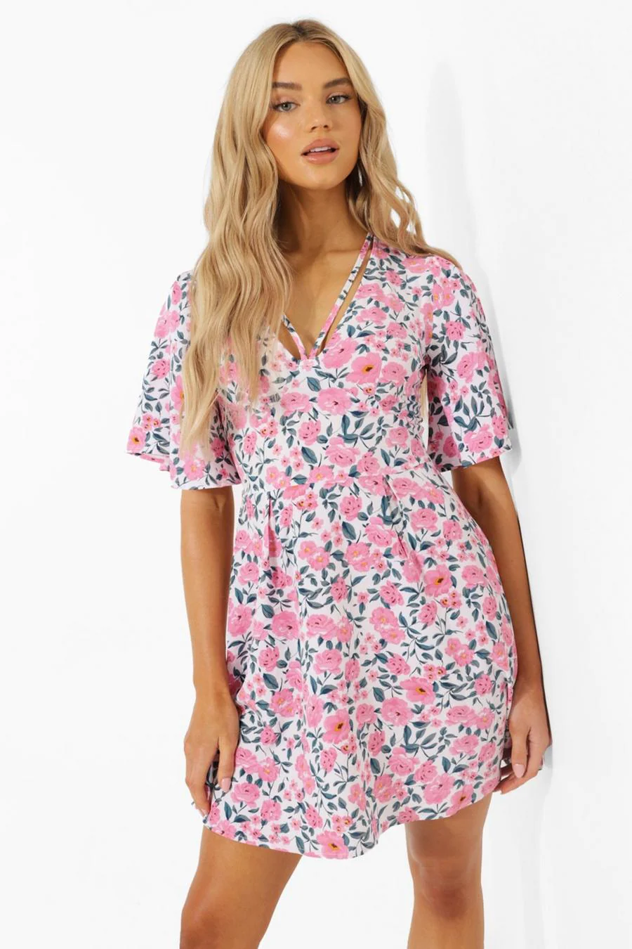 Floral Print Flared Sleeve Skater Dress